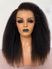 Summer Pixie Wig 150% Density 4C Kinky Straight Human Hair Wig 10-14 Inch #1B Natural Color