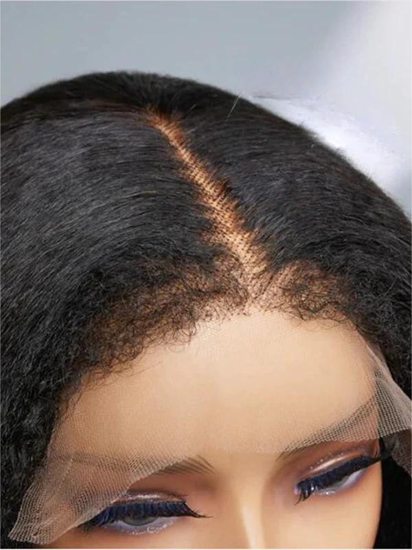 Summer Pixie Wig 150% Density 4C Kinky Straight Human Hair Wig 10-14 Inch #1B Natural Color