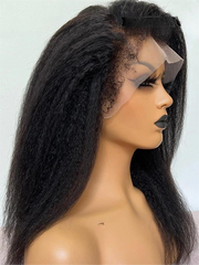 Summer Pixie Wig 150% Density 4C Kinky Straight Human Hair Wig 10-14 Inch #1B Natural Color