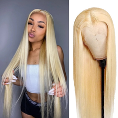 13X4 Lace Frontal Wig 200% Density Straight Human Hair Wig 16-30 Inch #613 Blonde