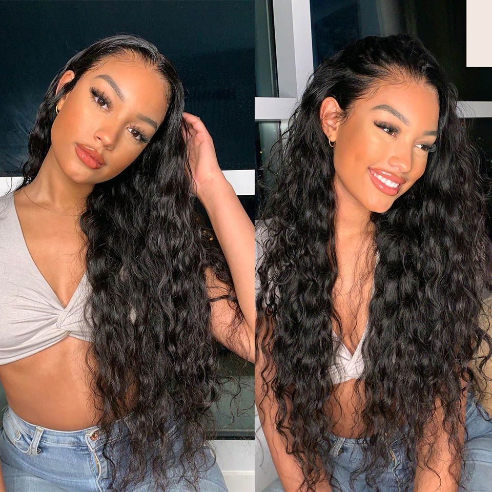 4X4 Lace Closure Wig 180% Density All Textures Human Hair Wig 16-36 Inch #1B Natural Color
