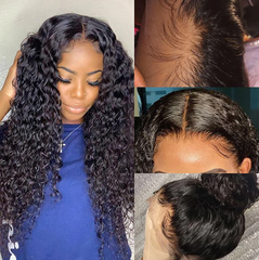 13X4 Lace Frontal Wig 180% Density Deep Wave  Human Hair Wig 16-40 Inch #1B Natural Color