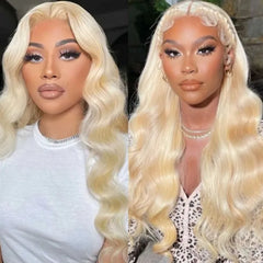 13X4 Lace Frontal Wig 200% Density Body Wave Human Hair Wig 16-30 Inch #613 Blonde