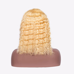 13X4 BOB Wig 150% Density Deep Wave Human Hair Wig 8-14 Inch #613 Blonde