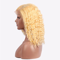 13X4 BOB Wig 150% Density Deep Wave Human Hair Wig 8-14 Inch #613 Blonde