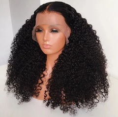13X4 Lace Frontal Wig 200% Density Kinky Curly Human Hair Wig 16-40 Inch #1B Natural Color