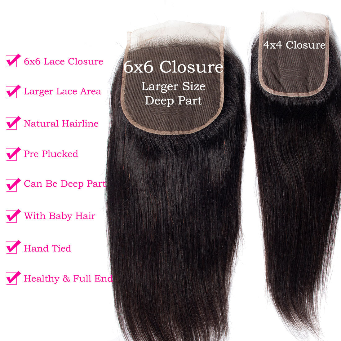 6X6 7X7 HD Lace Closure All Textures HD Lace #1B Natural Black 12-20inch 100% Virgin Human Hair