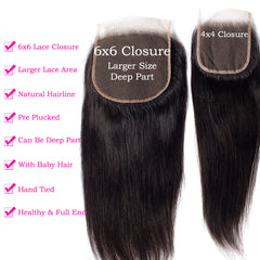 6X6 7X7 HD Lace Closure All Textures HD Lace #1B Natural Black 12-20inch 100% Virgin Human Hair