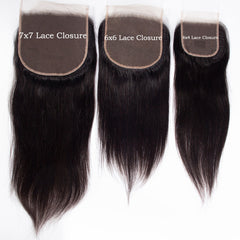 6X6 7X7 Lace Closure All Textures Swiss Lace #1B Natural Black 8-22inch 100% Virgin Human Hair