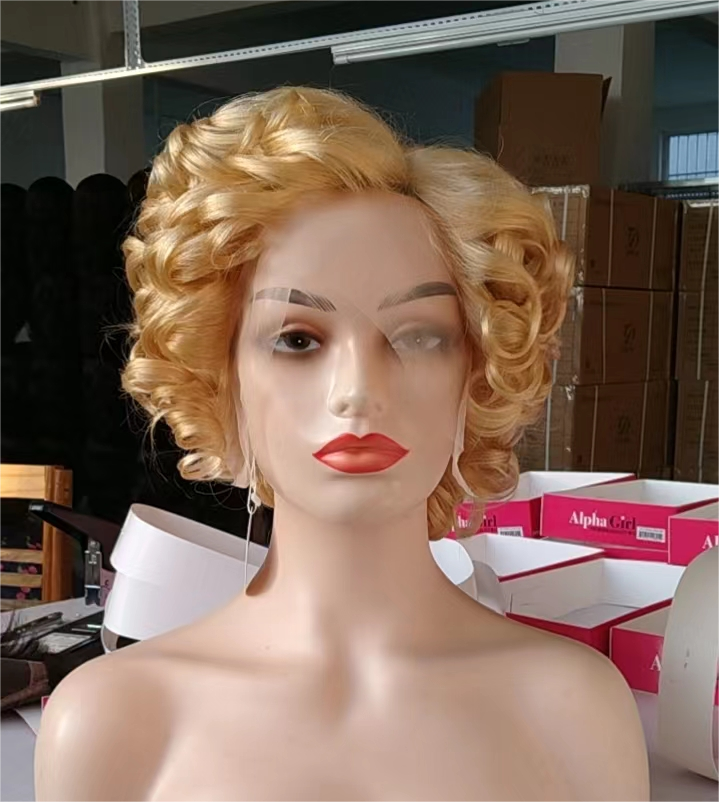 Summer Pixie Wig 150% Density Curly Human Hair Wig 10 Inch #613 Color U8015A