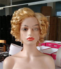 Summer Pixie Wig 150% Density Curly Human Hair Wig 10 Inch #613 Color U8015A
