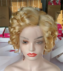 Summer Pixie Wig 150% Density Curly Human Hair Wig 10 Inch #613 Color U8015B