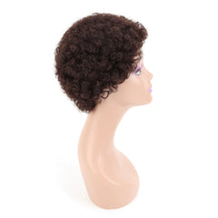 Summer Pixie Wig 150% Density Curly Human Hair Wig 6 Inch #1B Natural Color U8040