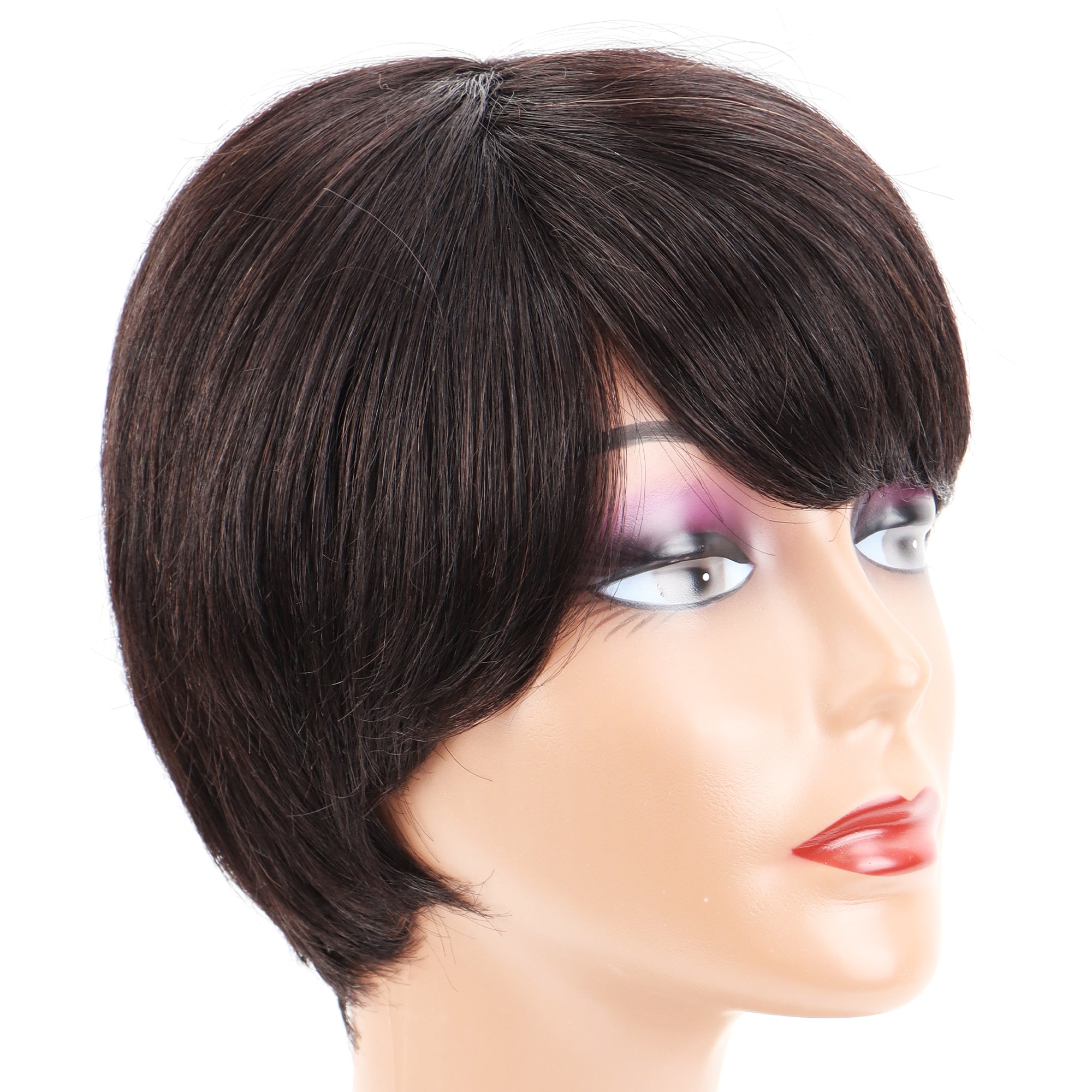 Summer Pixie Wig 150% Density Straight Human Hair Wig 6 Inch #1B Natural Color U8054