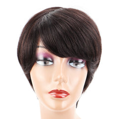 Summer Pixie Wig 150% Density Straight Human Hair Wig 6 Inch #1B Natural Color U8054