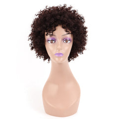 Summer Pixie Wig 150% Density Curly Human Hair Wig 6 Inch #1B Natural Color U8142