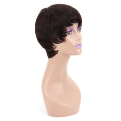 Summer Pixie Wig 150% Density Straight Human Hair Wig 6 Inch #1B Natural Color U8143