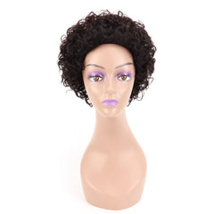 Summer Pixie Wig 150% Density Curly Human Hair Wig 6 Inch #1B Natural Color U8146