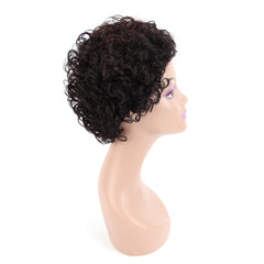 Summer Pixie Wig 150% Density Curly Human Hair Wig 6 Inch #1B Natural Color U8146
