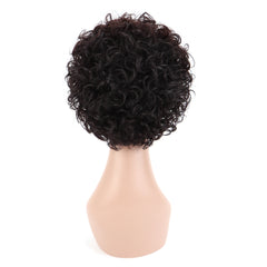 Summer Pixie Wig 150% Density Curly Human Hair Wig 6 Inch #1B Natural Color U8146