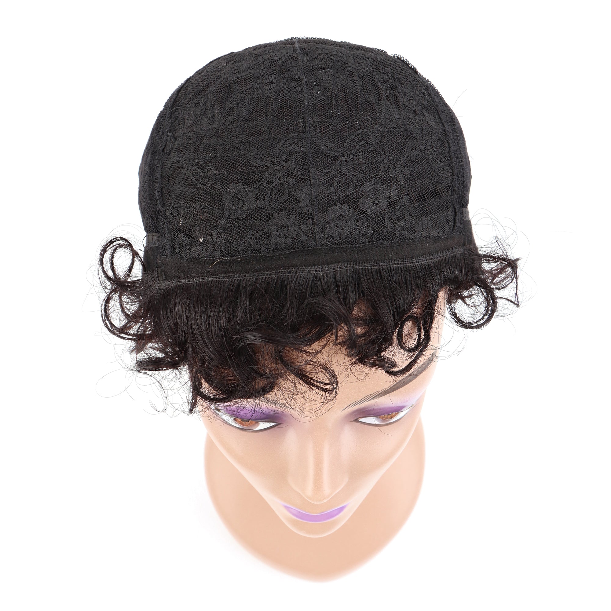 Summer Pixie Wig 150% Density Curly Human Hair Wig 6 Inch #1B Natural Color U8146