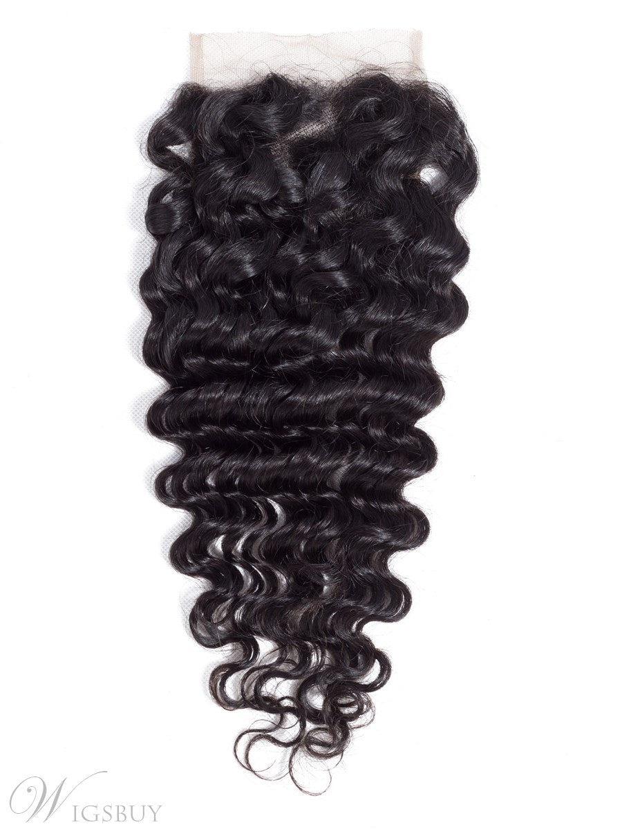 4X4 Lace Closure Deep Wave Swiss Lace #1B Natural Black 8-20inch 100% Virgin Human Hair