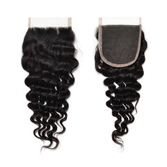 4X4 Lace Closure Deep Wave Swiss Lace #1B Natural Black 8-20inch 100% Virgin Human Hair