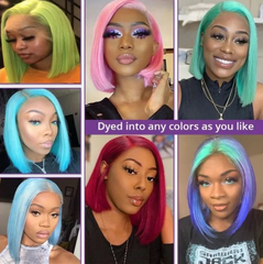 13X4 BOB Wig 150% Density Straight Human Hair Wig 8-14 Inch #613 Blonde