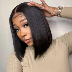 4X4 BOB Wig 150% Density All Textures Human Hair Wig 10-14 Inch #1B Natural Color