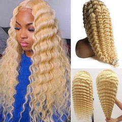 13X6 Lace Frontal Wig 200% Density All Textures Human Hair Wig 16-30 Inch #613 Blonde