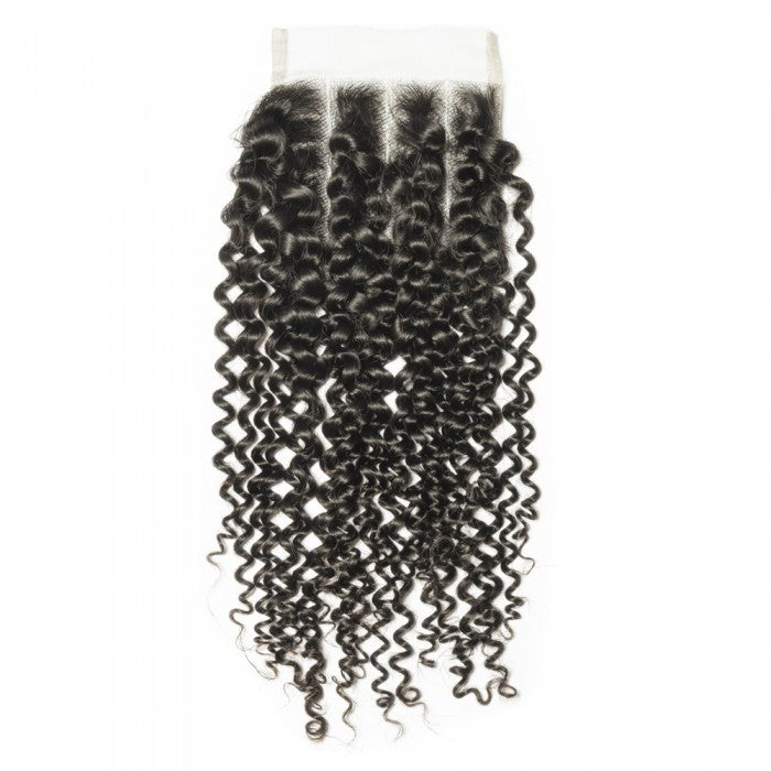 4X4 Lace Closure Kinky Curly Swiss Lace #1B Natural Black 8-20inch 100% Virgin Human Hair
