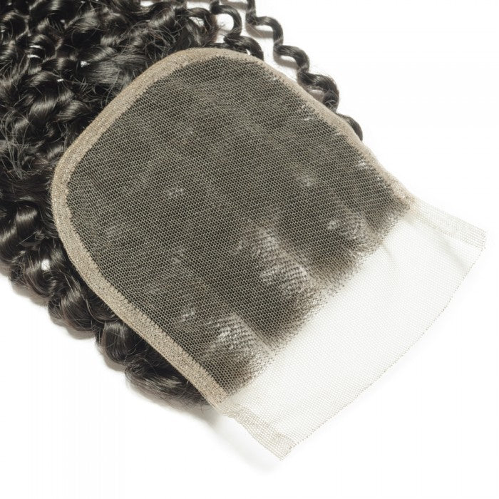 4X4 Lace Closure Kinky Curly Swiss Lace #1B Natural Black 8-20inch 100% Virgin Human Hair