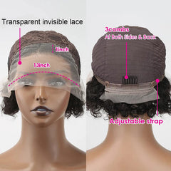 Summer Pixie Wig 150% Density Curly Human Hair Wig 6-8 Inch #1B Natural Color U22058H
