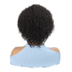 Summer Pixie Wig 150% Density Curly Human Hair Wig 8 Inch #1B Natural Color USHXT8