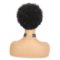 Summer Pixie Wig 150% Density Curly Human Hair Wig 6 Inch #1B Natural Color USH052