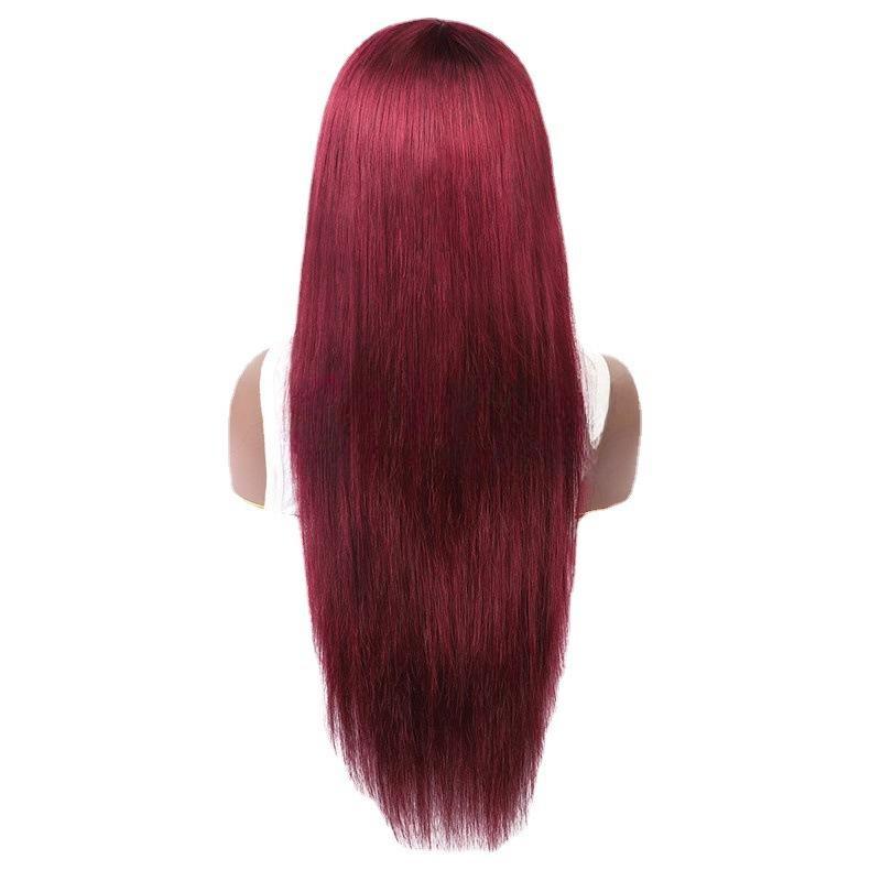 Colored Wig with Bang 150% Density Straight Human Hair Wig 10-32 Inch 99J Color