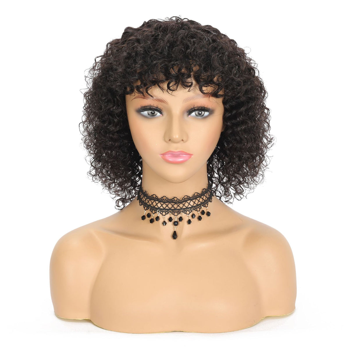 Summer Pixie Wig 150% Density Curly Human Hair Wig 8-14 Inch #1B Natural Color U8007