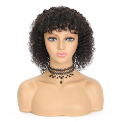 Summer Pixie Wig 150% Density Curly Human Hair Wig 8-14 Inch #1B Natural Color U8007