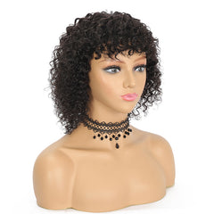 Summer Pixie Wig 150% Density Curly Human Hair Wig 8-14 Inch #1B Natural Color U8007