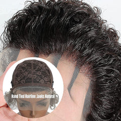 Summer Pixie Wig 150% Density Curly Human Hair Wig 6-8 Inch #1B Natural Color U22058H