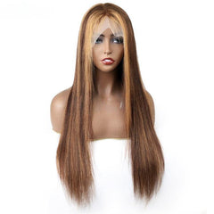 Colored Wig 150% Density Straight Human Hair Wig 16-30 Inch P4/27 Highlight Color