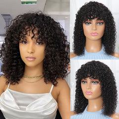 Summer Pixie Wig 150% Density Curly Human Hair Wig 6 Inch #1B Natural Color USH116
