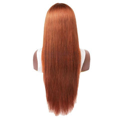 Colored Wig with Bang 150% Density Straight Human Hair Wig 10-32 Inch Ginger Color