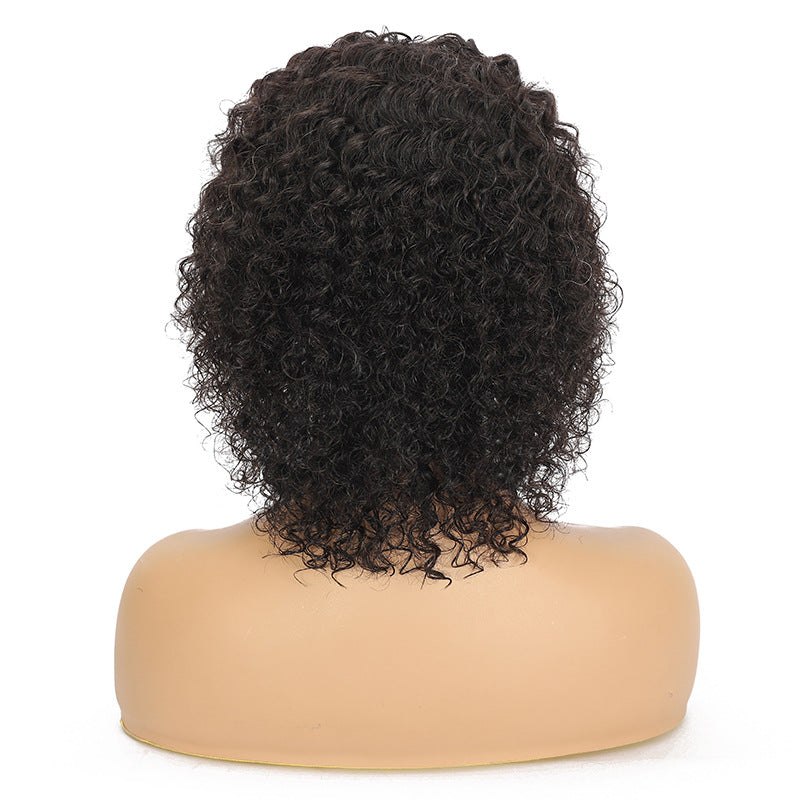 Summer Pixie Wig 150% Density Curly Human Hair Wig 8-14 Inch #1B Natural Color U8007