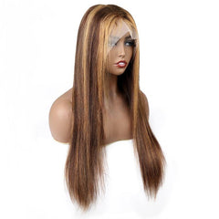 Colored Wig 150% Density Straight Human Hair Wig 16-30 Inch P4/27 Highlight Color
