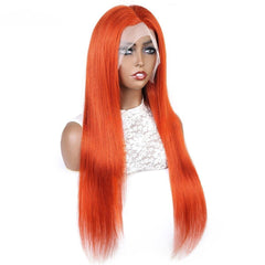 Colored Wig 150% Density Straight Human Hair Wig 16-30 Inch Ginger Color