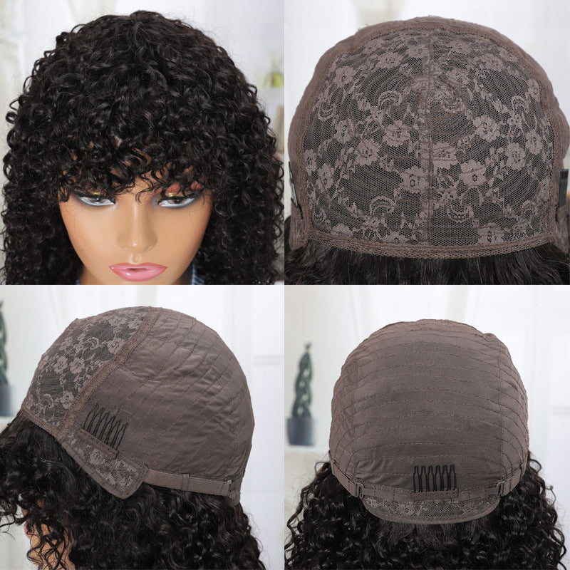 Summer Pixie Wig 150% Density Curly Human Hair Wig 6 Inch #1B Natural Color USH116
