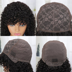 Summer Pixie Wig 150% Density Curly Human Hair Wig 6 Inch #1B Natural Color USH116