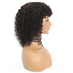 Summer Pixie Wig 150% Density Curly Human Hair Wig 8-14 Inch #1B Natural Color U8007