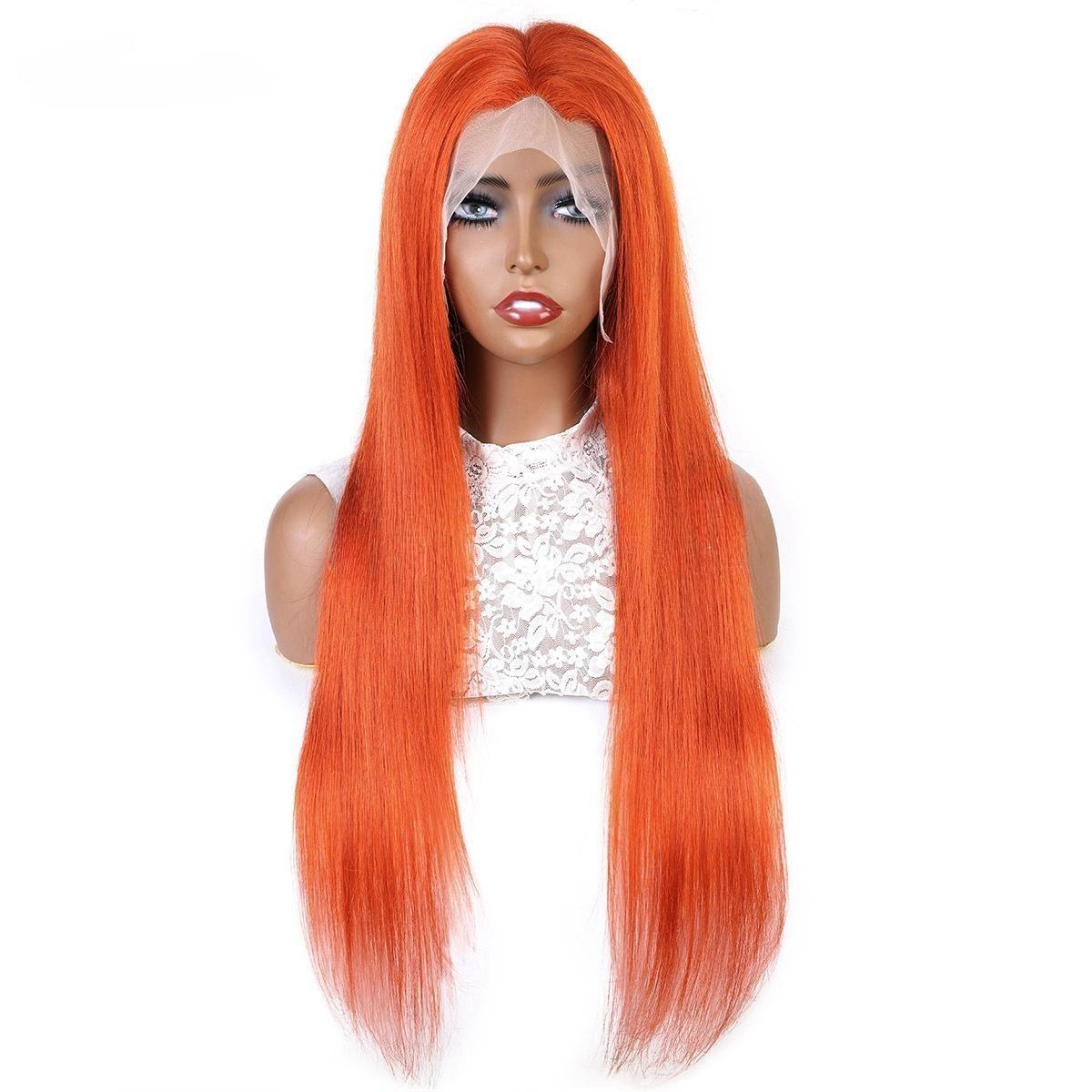Colored Wig 150% Density Straight Human Hair Wig 16-30 Inch Ginger Color